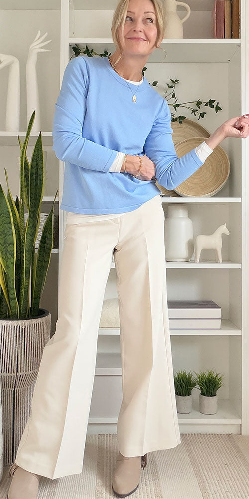 Ichi Fine Knit Long Sleeve Top, light blue