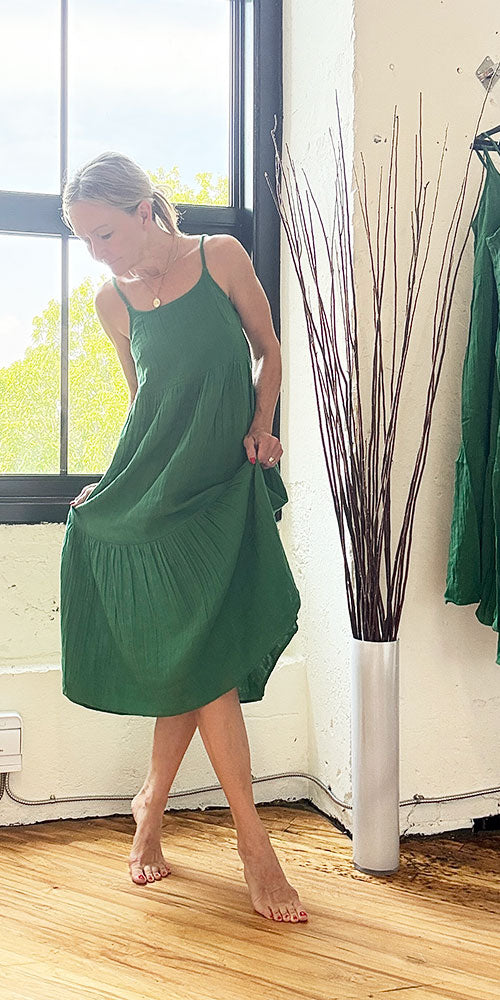 Ichi Strappy Beachy Dress, green