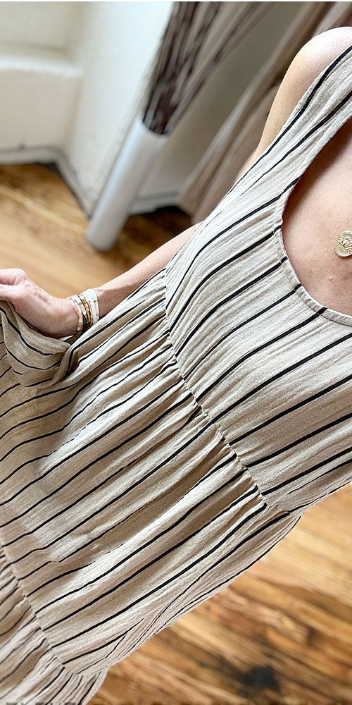 Ichi Beachy Dress, maxi striped