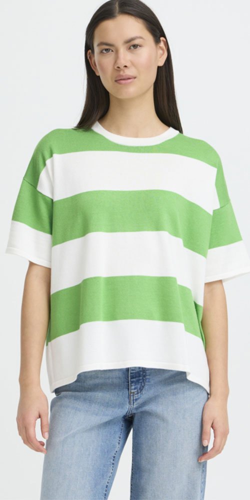 Ichi Fine Knit Short Sleeve Top, green mega