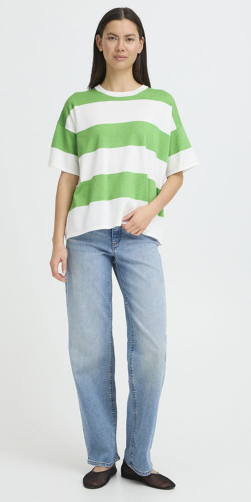 Ichi Fine Knit Short Sleeve Top, green mega