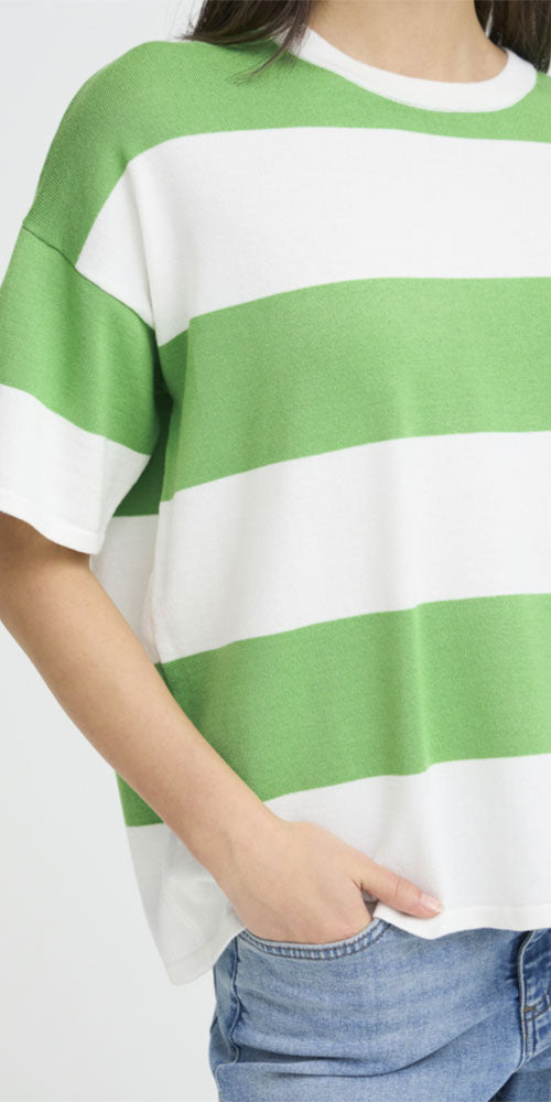 Ichi Fine Knit Short Sleeve Top, green mega