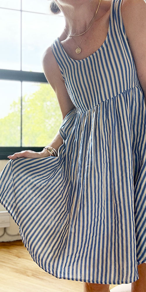 Ichi Beachy Dress, short striped