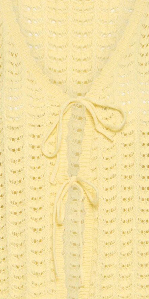 Ichi Wavy Knit Tie Top, butter yellow