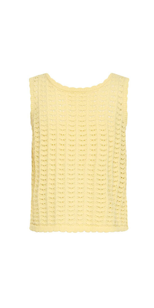 Ichi Wavy Knit Tie Top, butter yellow