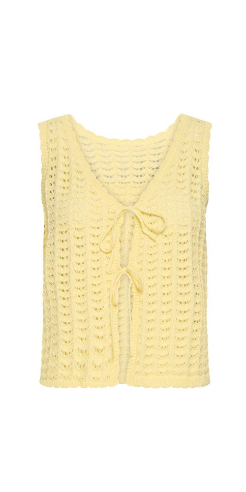 Ichi Wavy Knit Tie Top, butter yellow