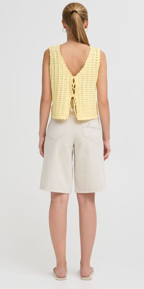 Ichi Wavy Knit Tie Top, butter yellow