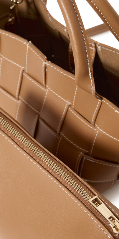 Ichi Faux Leather Woven Handbag