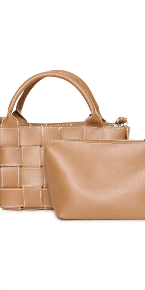 Ichi Faux Leather Woven Handbag