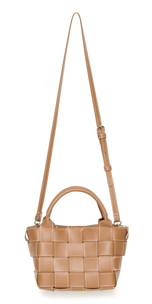 Ichi Faux Leather Woven Handbag