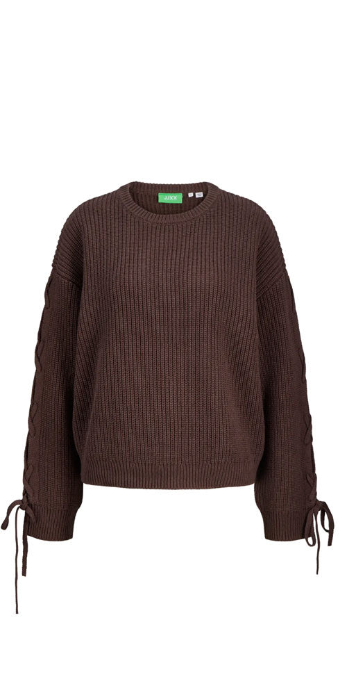 JJXX Lace-Up Sweater, chocolate brown