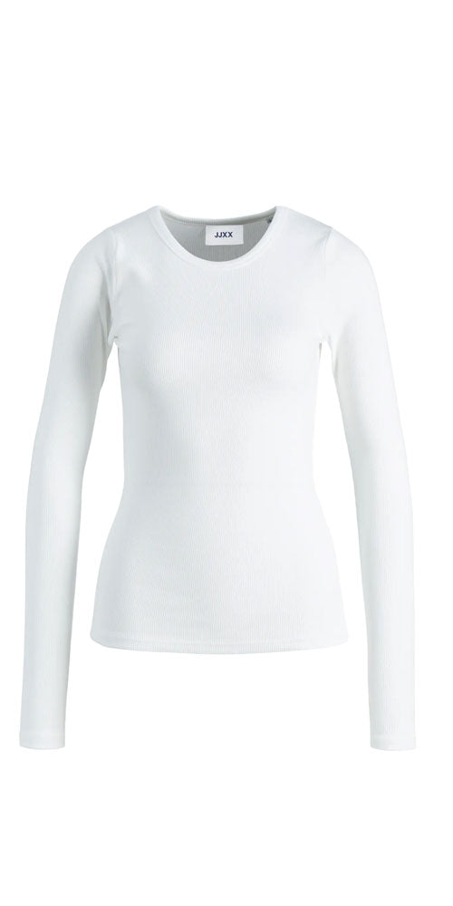 JJXX Ribbed Fitted Long Sleeve Top, white
