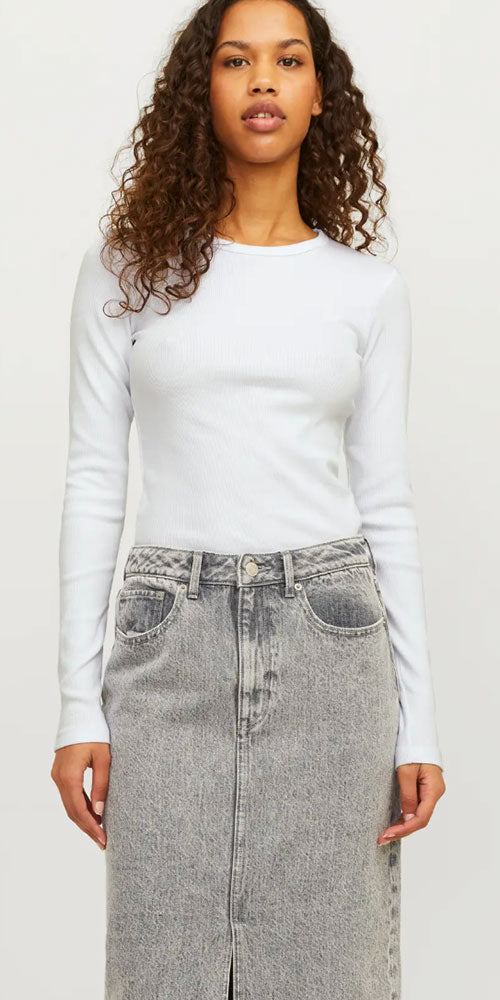 JJXX Ribbed Fitted Long Sleeve Top, white