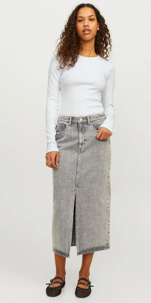 JJXX Ribbed Fitted Long Sleeve Top, white