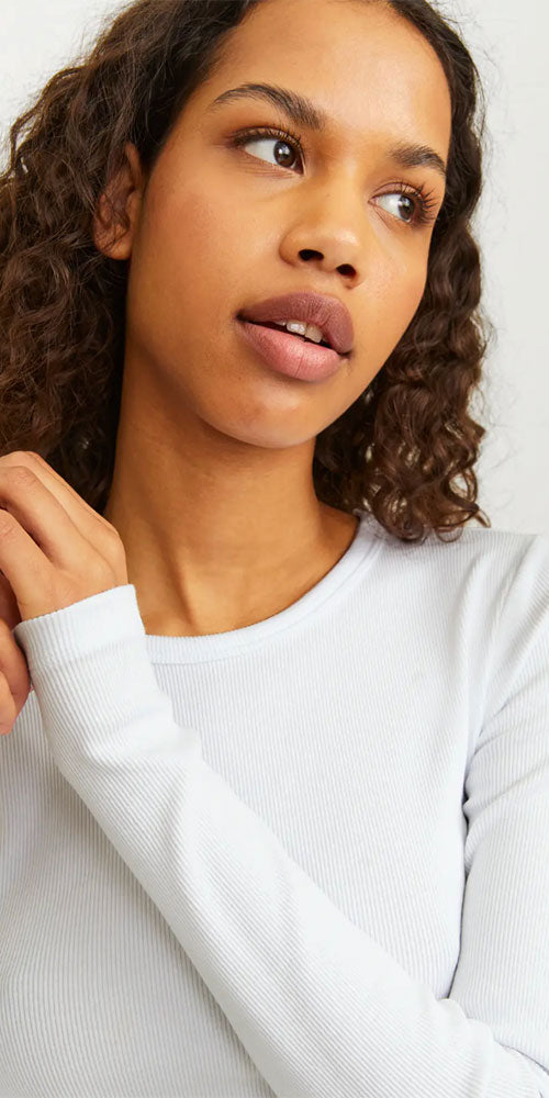 JJXX Ribbed Fitted Long Sleeve Top, white