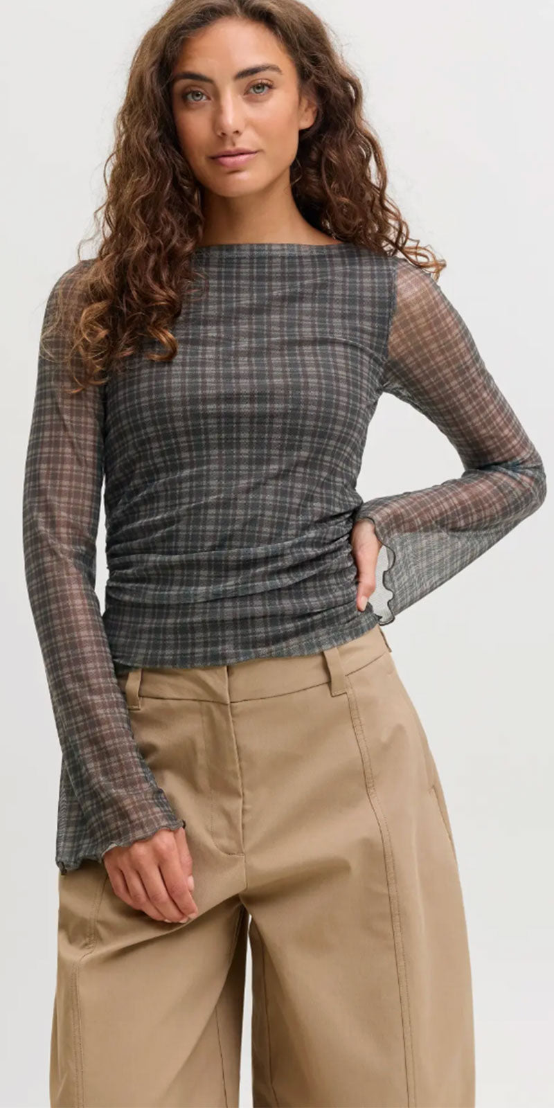 JJXX Plaid Mesh Top