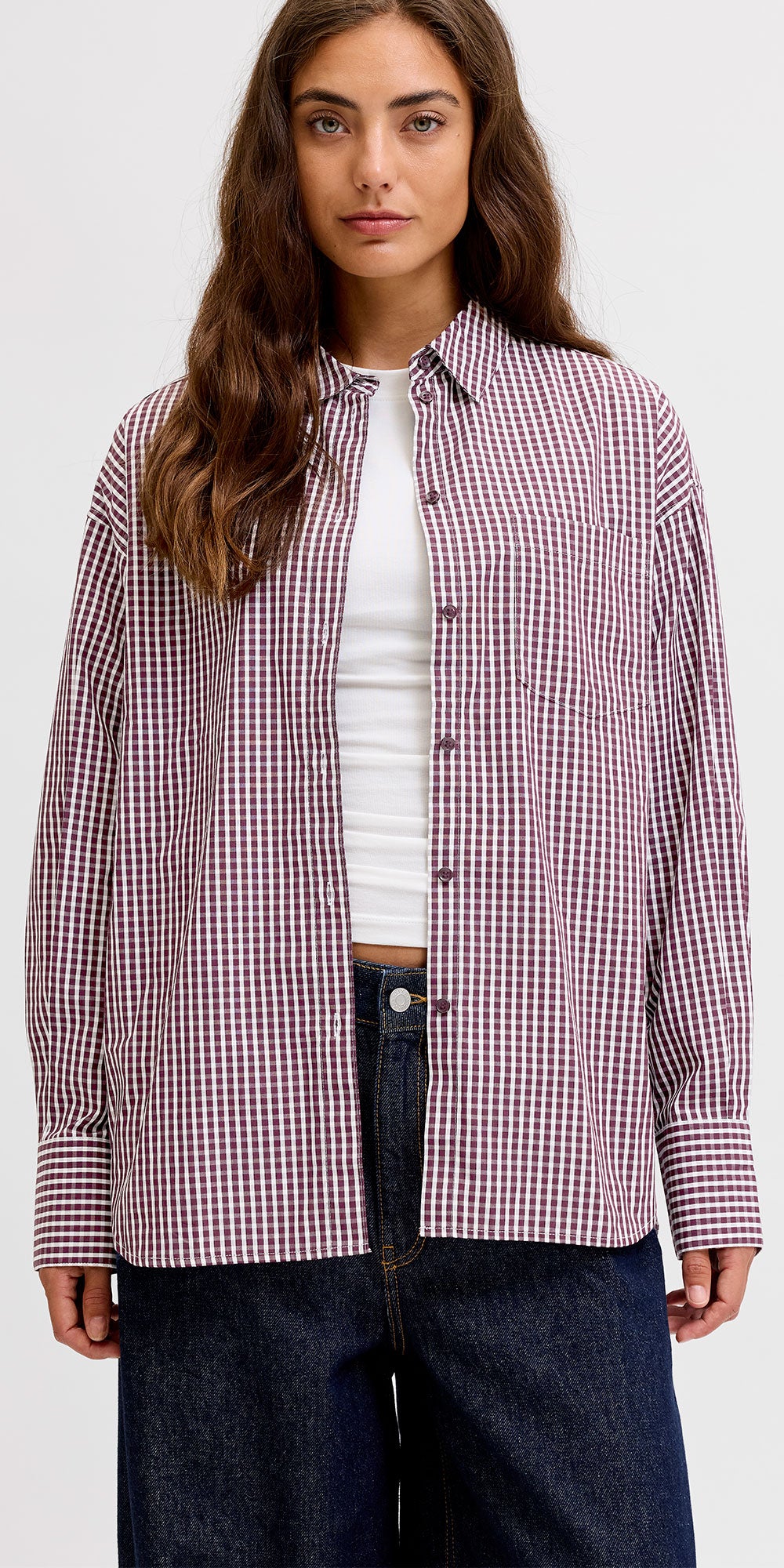 JJXX Poplin Check Shirt, winetasting