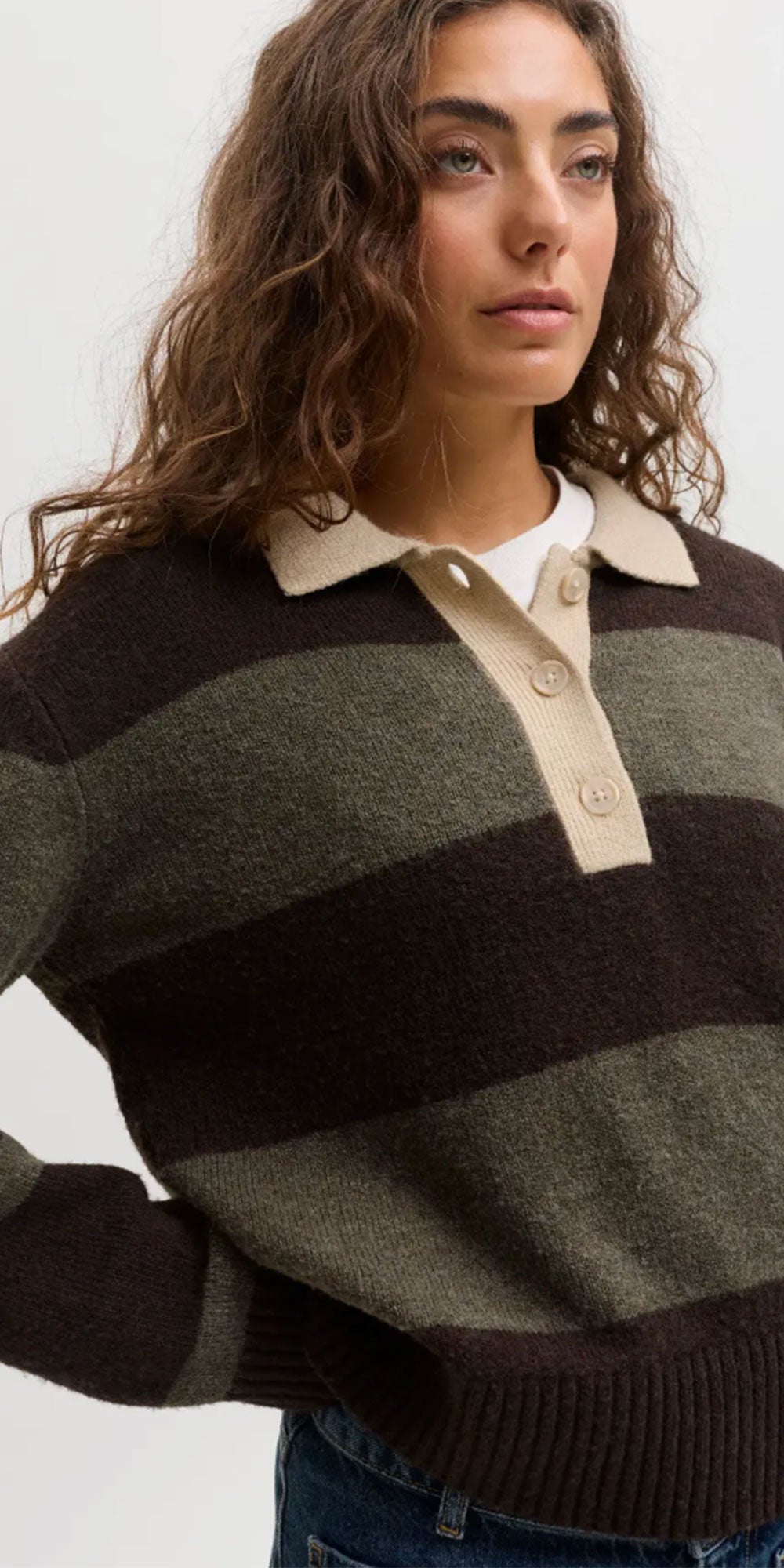 JJXX Rugby Polo Sweater, brown/khaki stripe