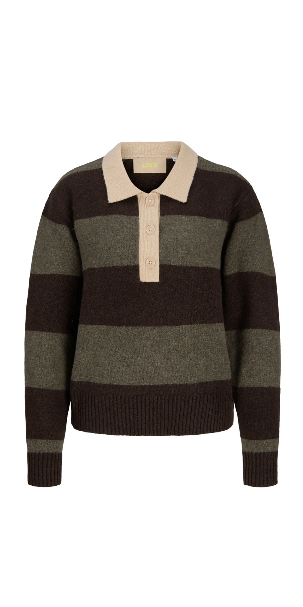 JJXX Rugby Polo Sweater, brown/khaki stripe