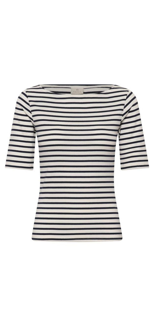 Kaffe Fitted Boatneck Top, navy stripe