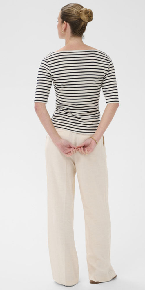 Kaffe Fitted Boatneck Top, navy stripe