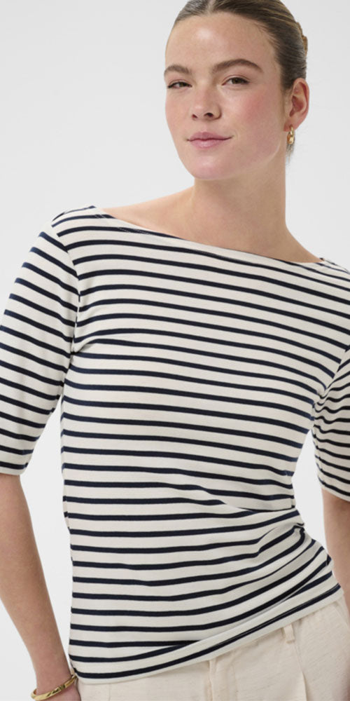 Kaffe Fitted Boatneck Top, navy stripe