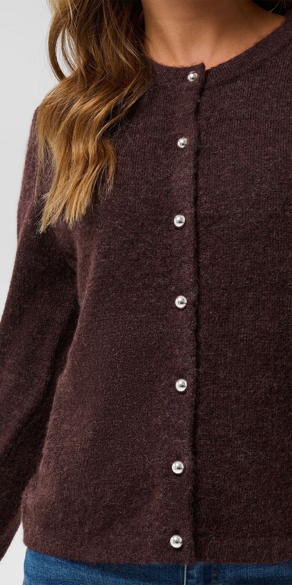 Kaffe Chrome Button Cardy, deep heathered plum