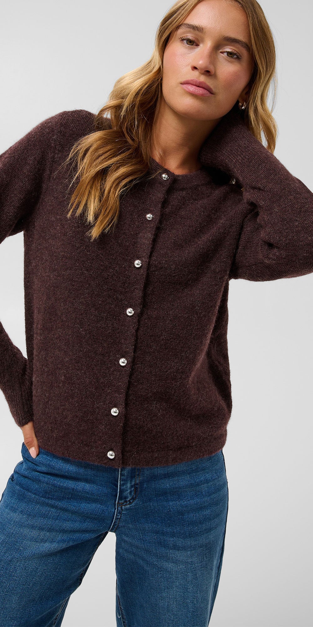 Kaffe Chrome Button Cardy, deep heathered plum
