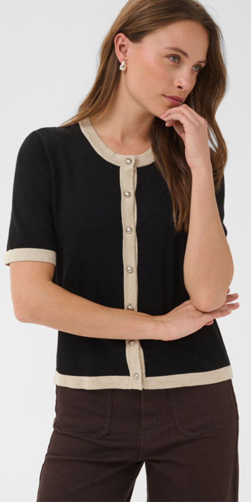Kaffe Contrast Trim Short Sleeve Cardy