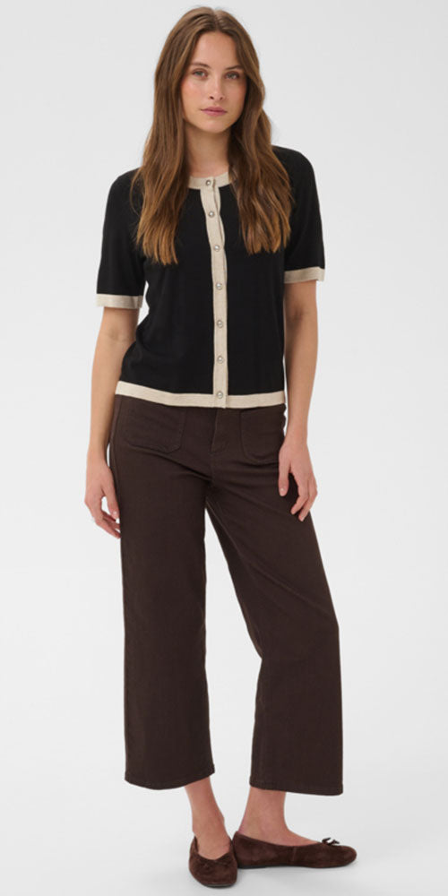 Kaffe Contrast Trim Short Sleeve Cardy