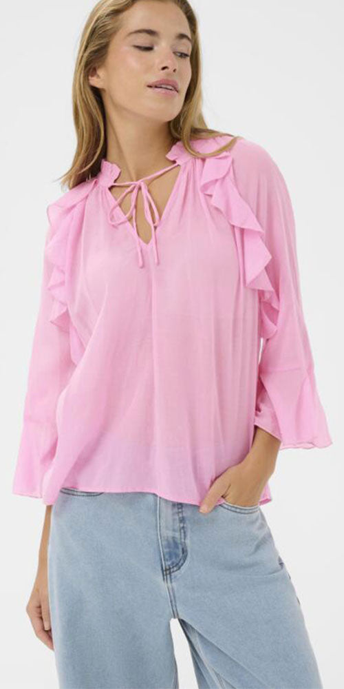 Kaffe Ruffle Blouse, pink