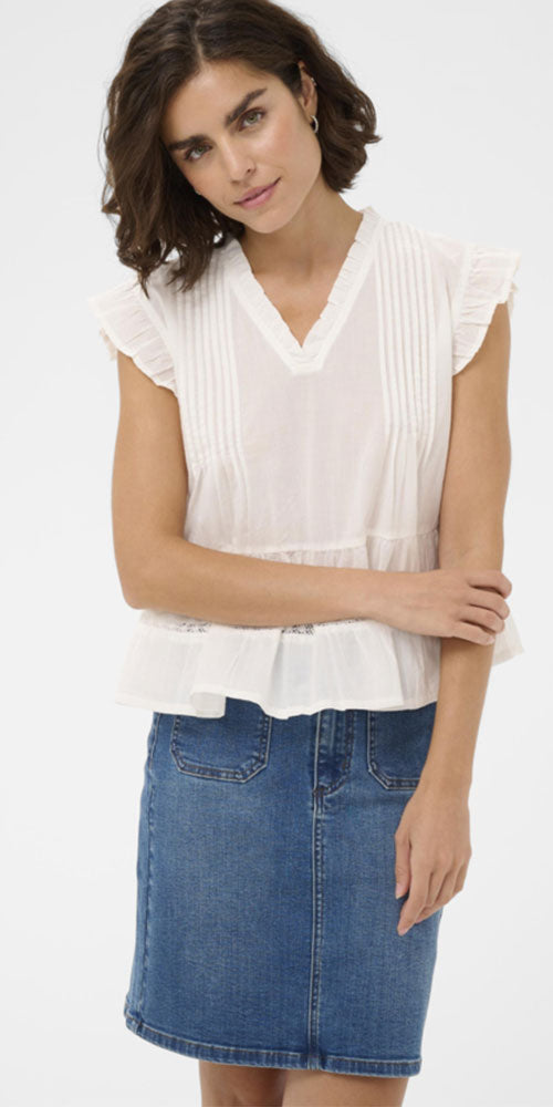 Kaffe Cotton Tiered Blouse, white