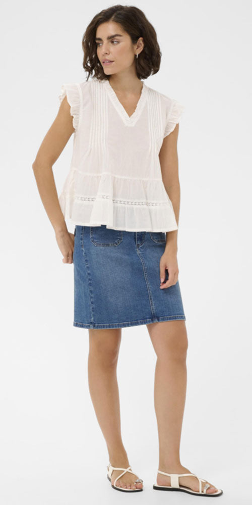 Kaffe Cotton Tiered Blouse, white