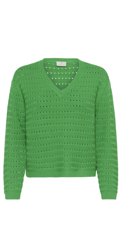 Kaffe Eyelet Knit V-neck Sweater, green