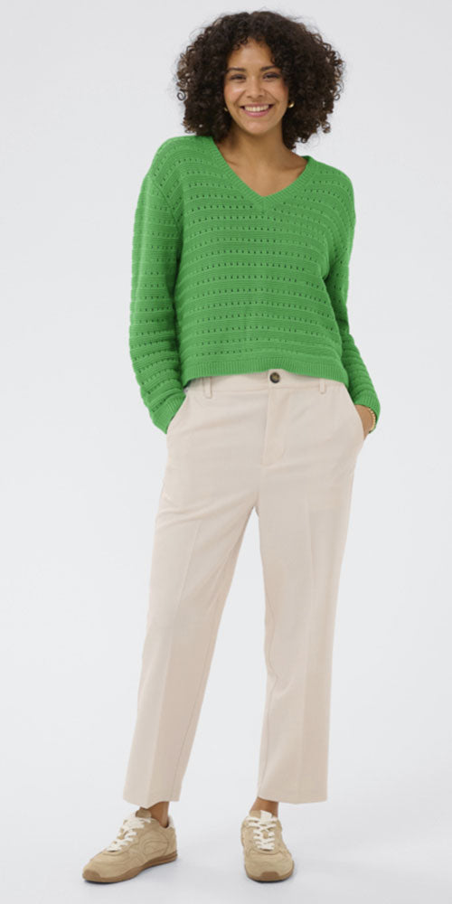 Kaffe Eyelet Knit V-neck Sweater, green