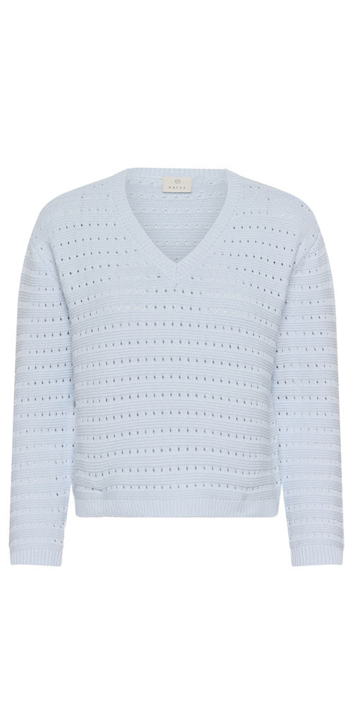 Kaffe Eyelet Knit V-neck Sweater, light blue