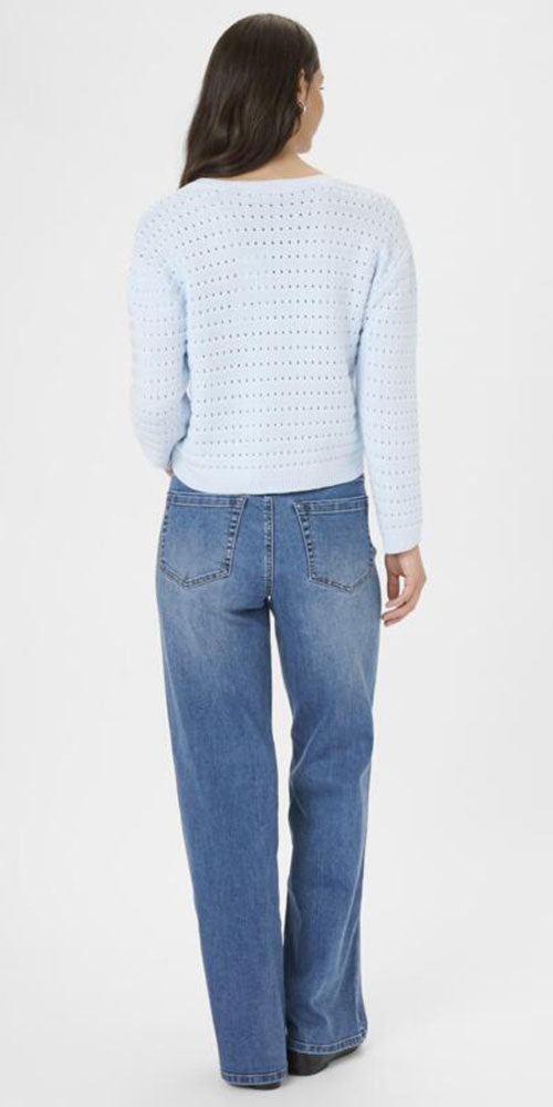 Kaffe Eyelet Knit V-neck Sweater, sky blue