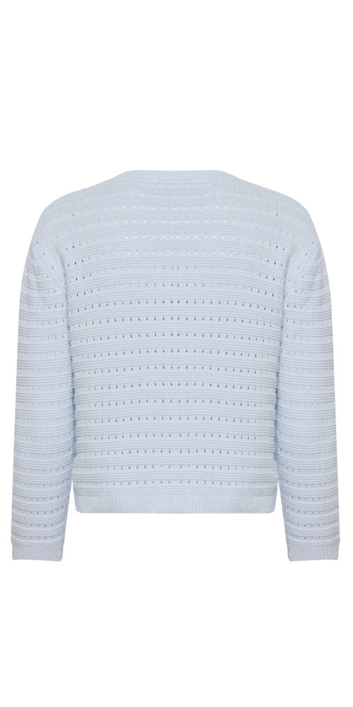 Kaffe Eyelet Knit V-neck Sweater, sky blue