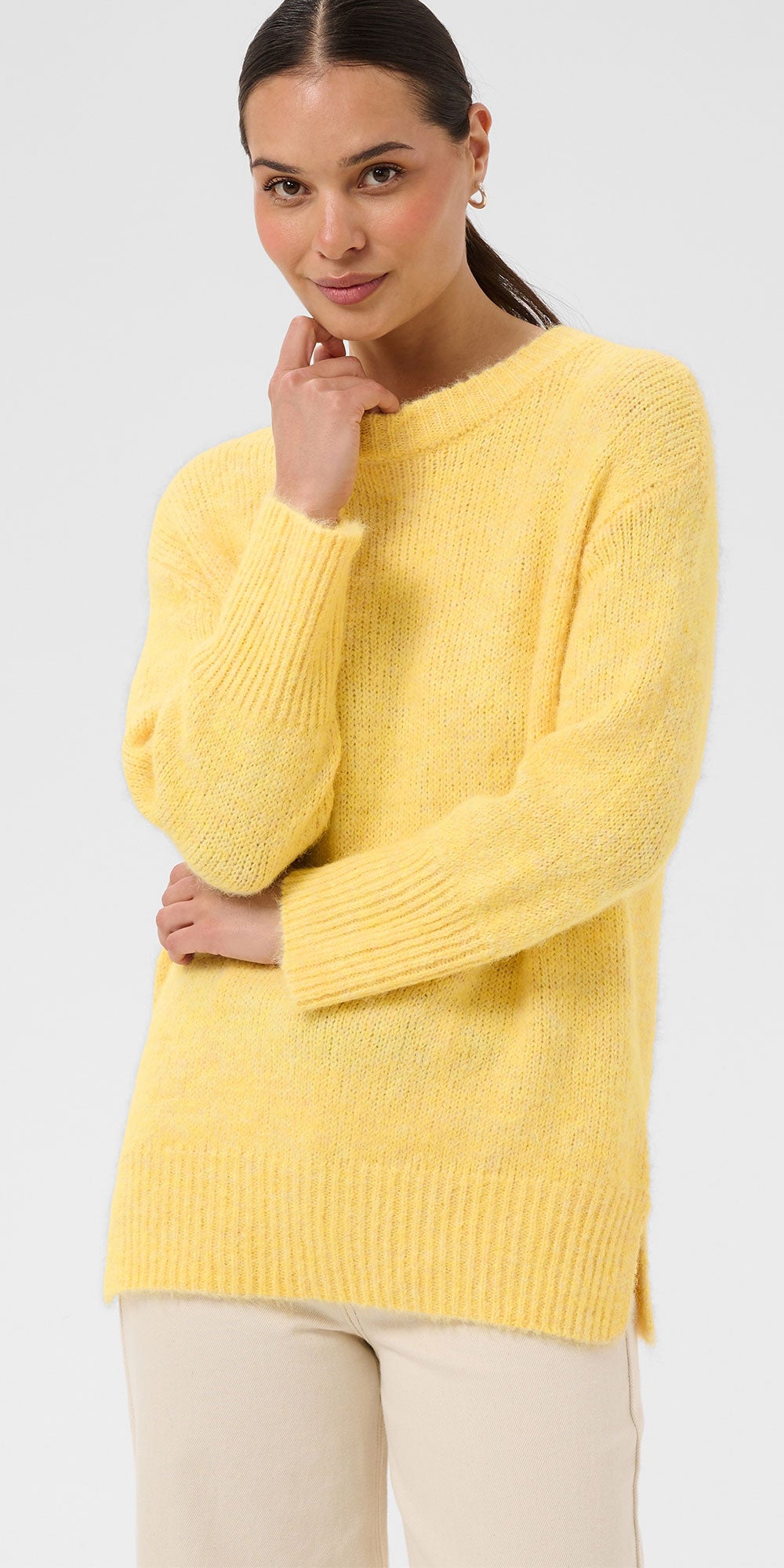 Kaffe Relaxed Crew Neck Sweater, yellow