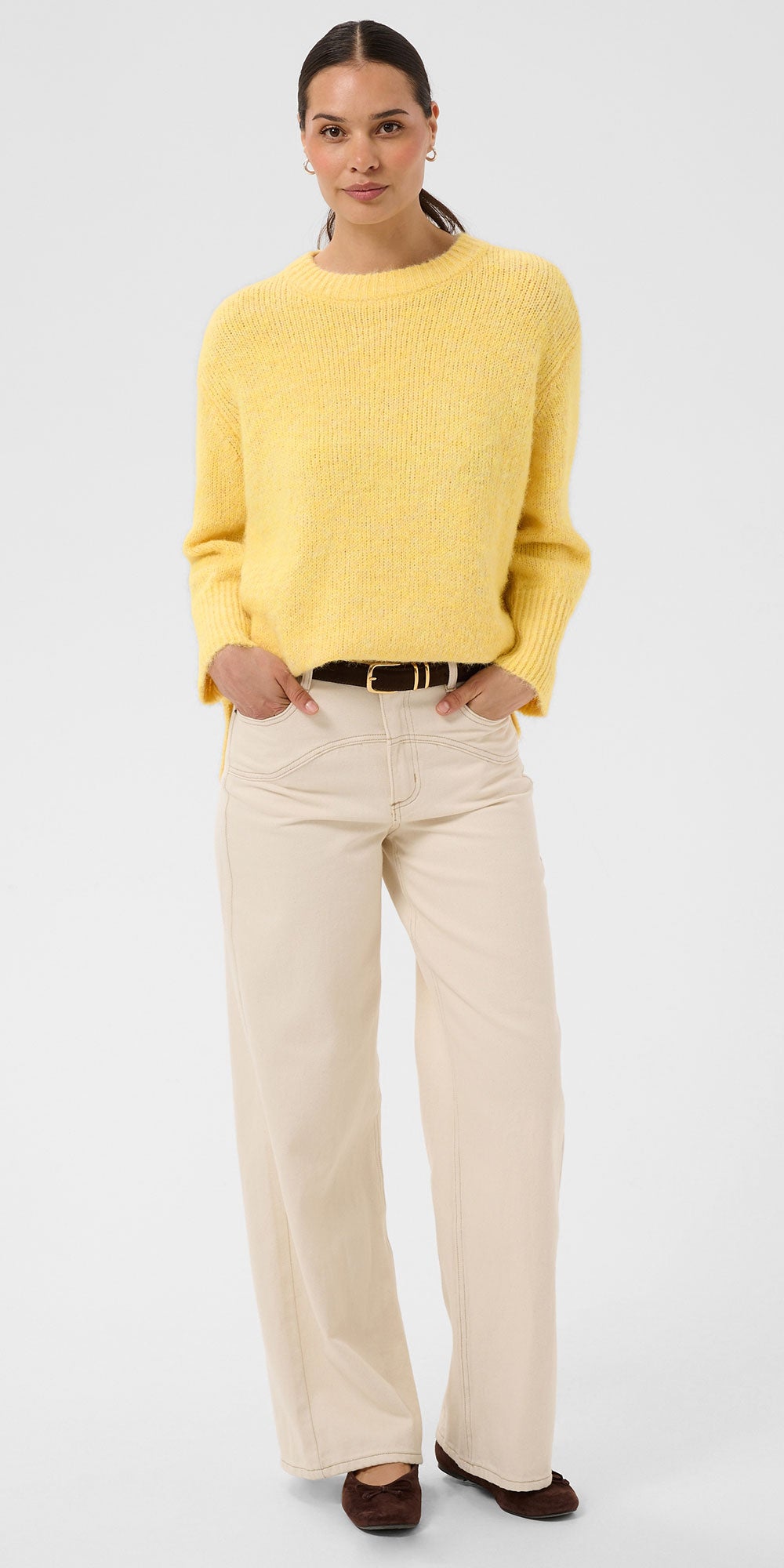 Kaffe Relaxed Crew Neck Sweater, yellow