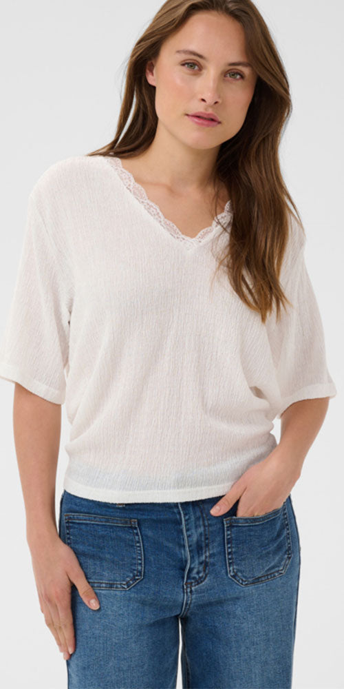 Kaffe Crinkle Lace Trim Top, white