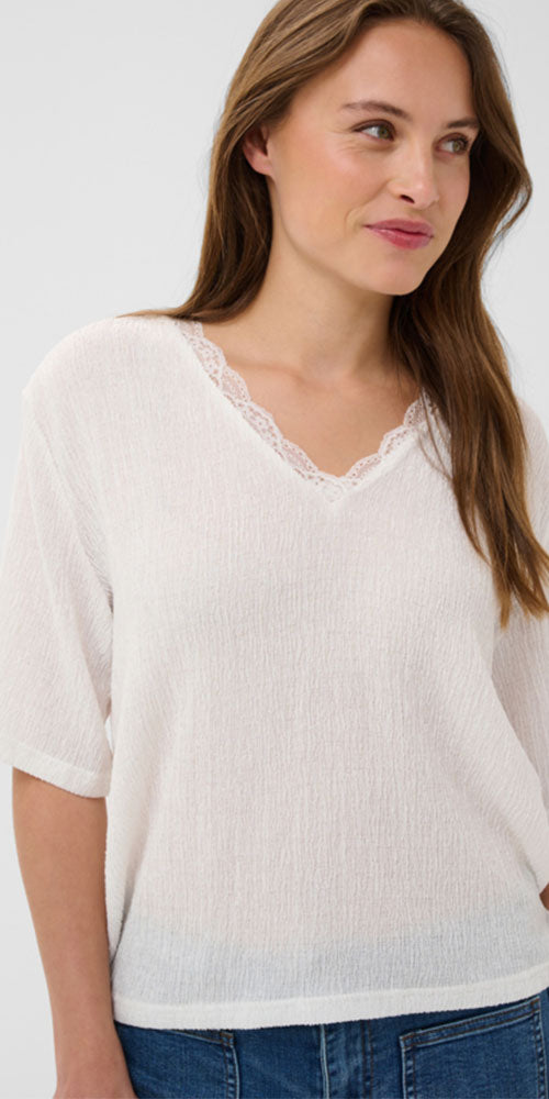 Kaffe Crinkle Lace Trim Top, white