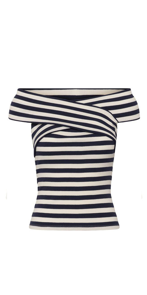 Kaffe Criss Cross Top, navy stripe