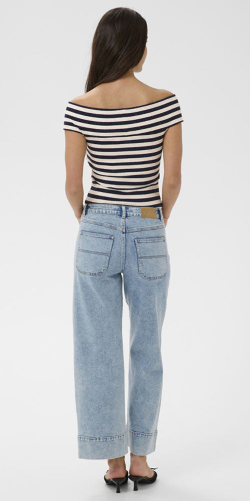 Kaffe Criss Cross Top, navy stripe