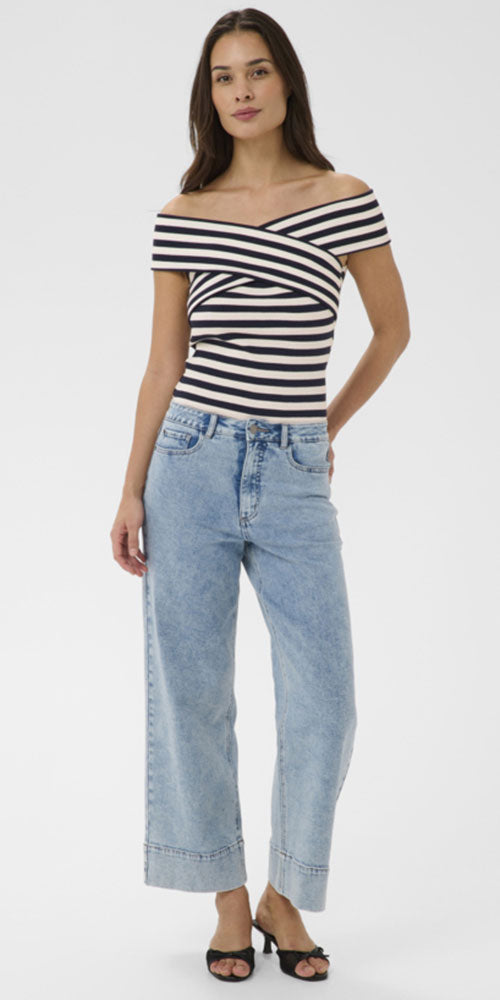 Kaffe Criss Cross Top, navy stripe