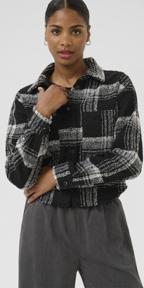 Kaffe Cropped Check Shacket