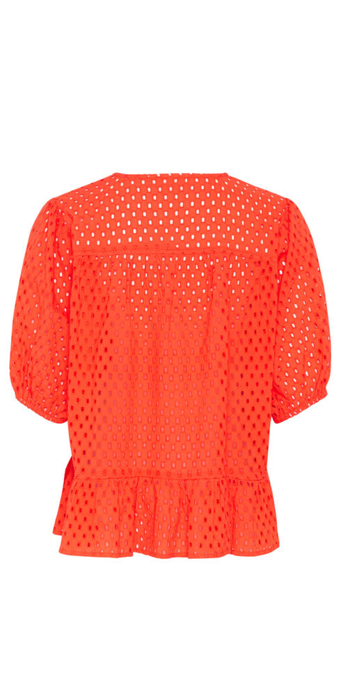 Kaffe Eyelet Blouse, coral red