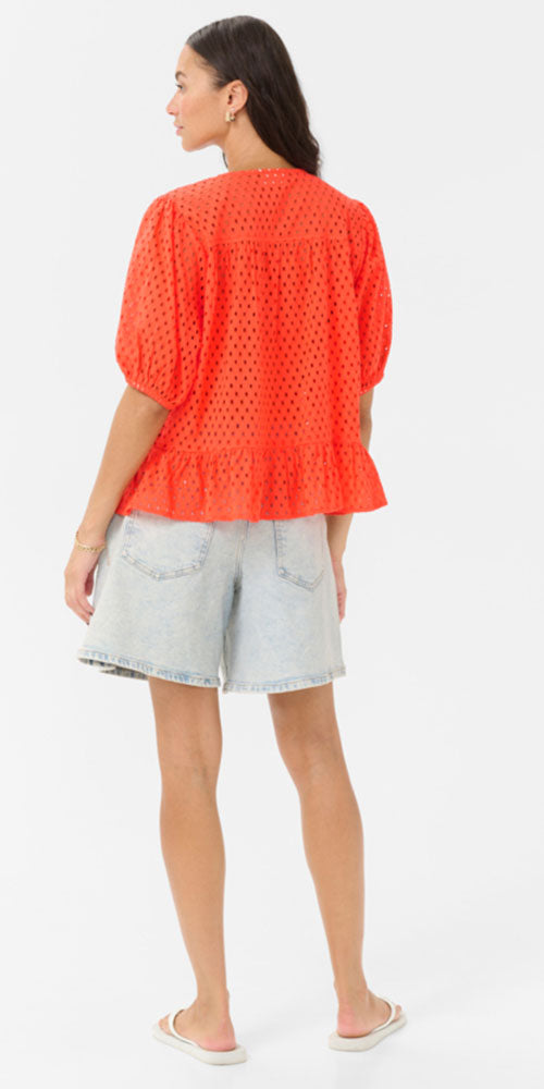 Kaffe Eyelet Blouse, coral red