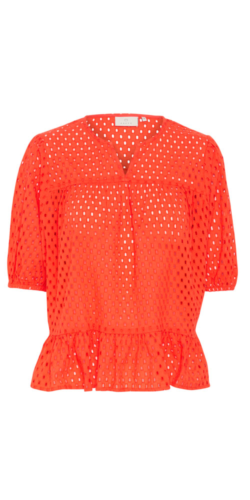 Kaffe Eyelet Blouse, coral red