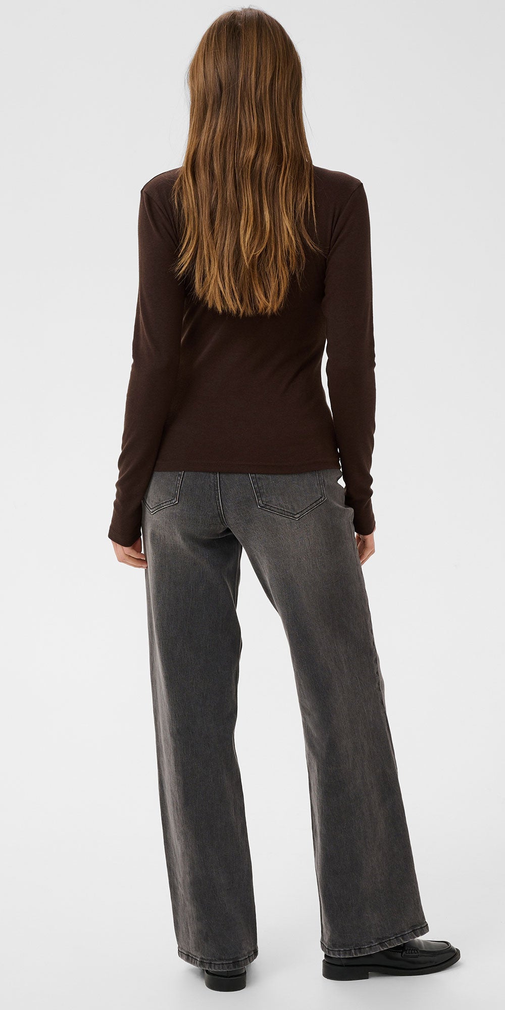 Kaffe Fitted V-neck Top, chocolate brown
